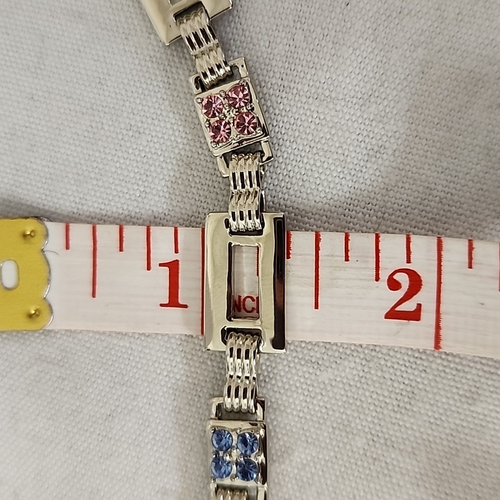 Silver Rectangle Chain Link with Color Crystals Belt - Picture 9 of 9